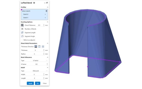 Tính năng Lofted Bend cho kim loại tấm