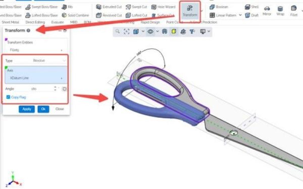 Bước 14: Sao chép đối xứng tạo lưỡi kéo thứ hai 