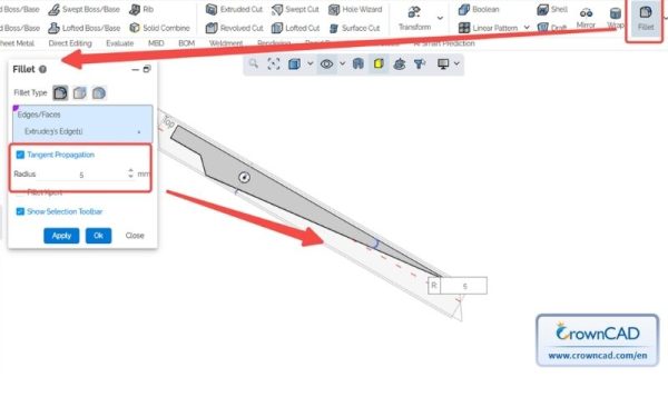 Bước 4: Bo tròn cạnh lưỡi kéo 