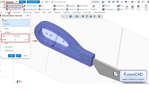 Bước 7: Đùn khối cho phần tay cầm 