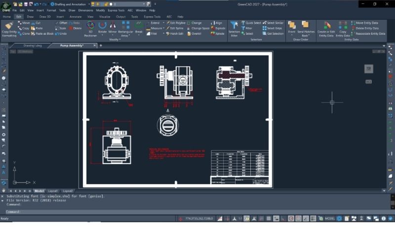 Mở file DWG vừa tạo ra vào môi trường làm việc của AutoCAD, progeCAD, GreenCAD