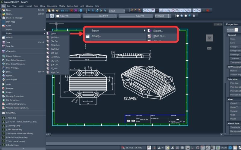 Bước 1: Mở bản vẽ và truy cập lệnh xuất PDF