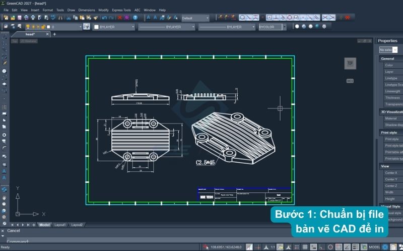 Bước 1: Chuẩn bị file bản vẽ CAD để in