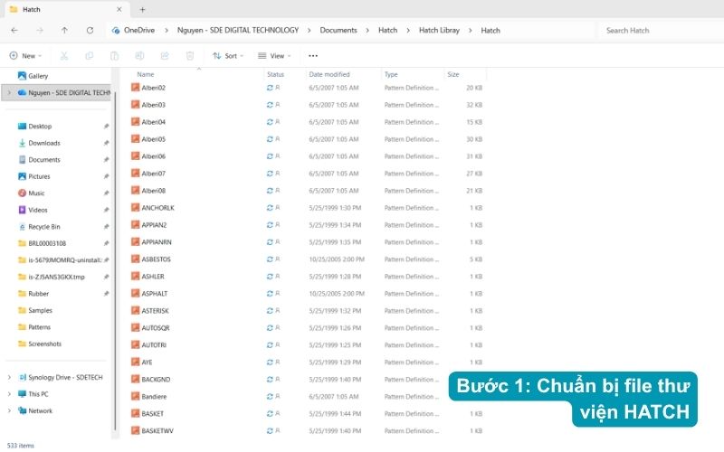 Bước 1: Chuẩn bị file thư viện HATCH