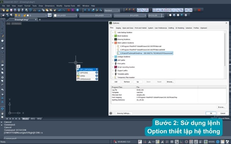 Bước 2: Sử dụng lệnh Option thiết lập hệ thống